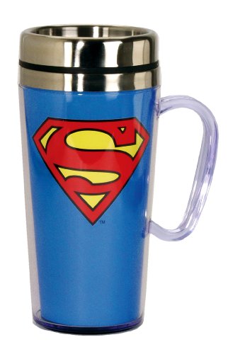Spoontiques DC Comics Superman Logo Insulated Travel Mug, Blue