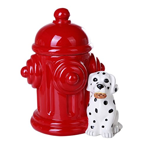 Pacific Trading Giftware Firehouse Dalmatians and Fire Hydrant Ceramic Cookie Jar Kitchen Counter Decor 8.5 Inch Tall
