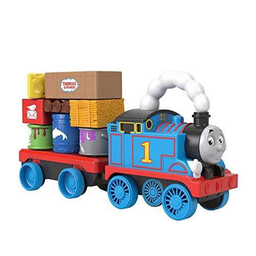 Fisher-Price Thomas & Friends Wobble Cargo Stacker Train, Push-Along Engine with Stacking Blocks for Toddlers and Kids Ages 2 Years and up
