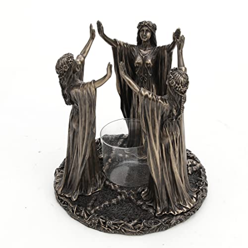 Unicorn Studio Wicca Triple Goddess Festive Ritual Cold Cast Resin Antique Bronze Finish Candle Holder