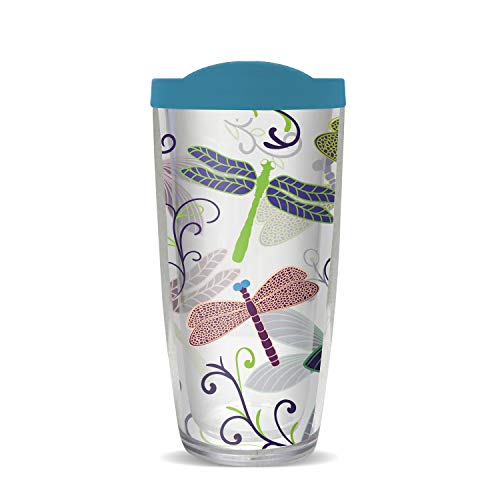 Freeheart Trendy Not Spendy | Dragonflies w/ Turquoise Lid Tumbler Cup 16 Oz | Fantastic Temperature Retention, Thermal Insulated! Dishwasher and Microwave Safe | Great Gift Idea