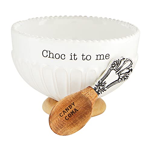 Mud Pie Chocolate Candy Dish Set, Bowl 3" x 4.5", Scoop 3.5", Dolomite