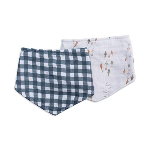 Mary Meyer Lulujo Soft Cotton Baby Bib, 2 Pack, Fish/Gingham