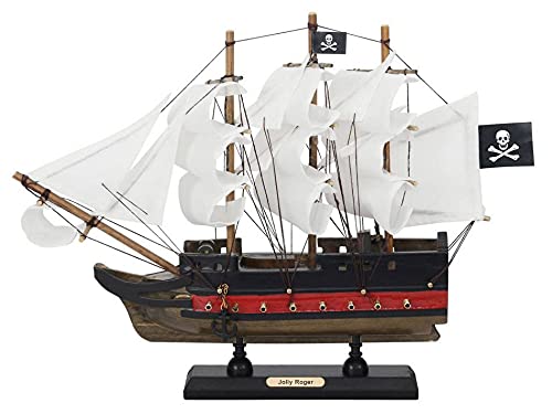 Hampton Iron HANDCRAFTED NAUTICAL DCOR Wooden Captain Hooks Jolly Roger from Peter Pan White Sails Limited Model Pirat