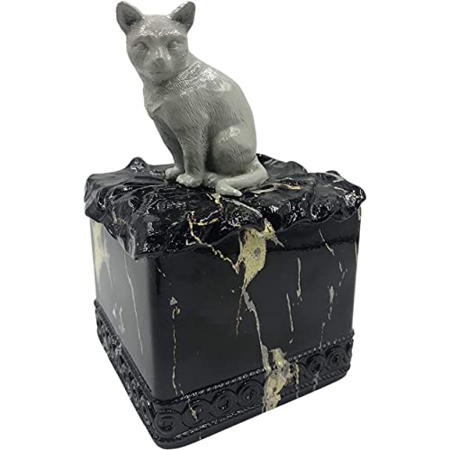 Comfy Hour Loving Memory Collection White Pet Sitting on Top Design Pet Urn, Black, Ceramic