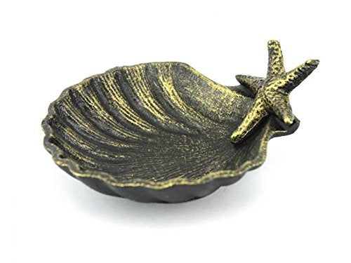 Hampton Iron Cast Iron Shell with Starfish Decorative Bowl, 6", Antique Gold