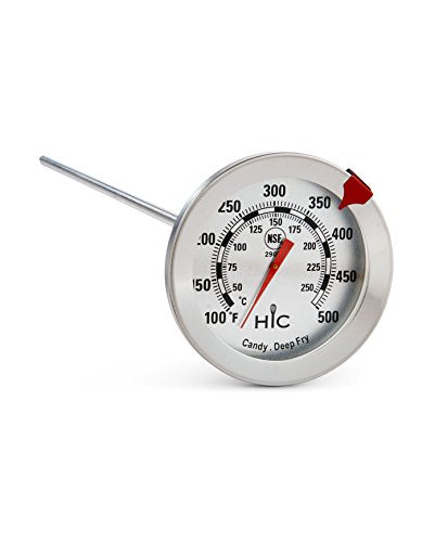 HIC Harold Import Roasting Deep Fry Candy Jelly Thermometer, Large Easy-Read Face, Stainless Steel Stem with Protective Sheath