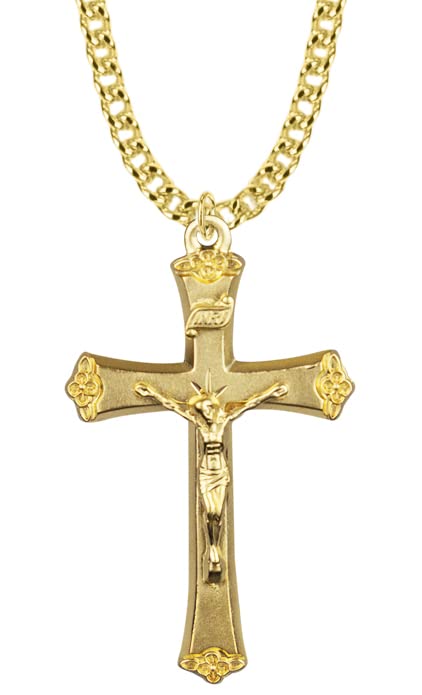 True Faith Jewelry Gold Crucifix Necklace, 14KT Plated Sterling Silver Cross Pendant With Christ, Religious Necklaces For Women Men Or Gifts, Stainless Steel Chain, 24 Inch