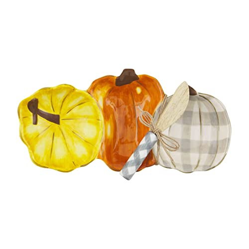 Mud Pie Figural Pumpkin Triple Dip Set, 11" x 5", Multicolor