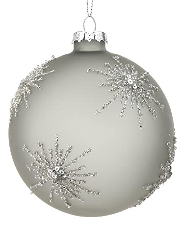 Regency International Beaded Star Burst Ball Hanging Ornament, 4-inch Diameter, Glass, Gray and Silver