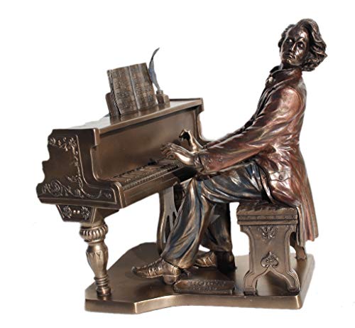 Unicorn Studio Polish Music Composer Frederic Chopin Playing Piano 8 3/4 Inch Cold Cast Bronze Figurine Statue