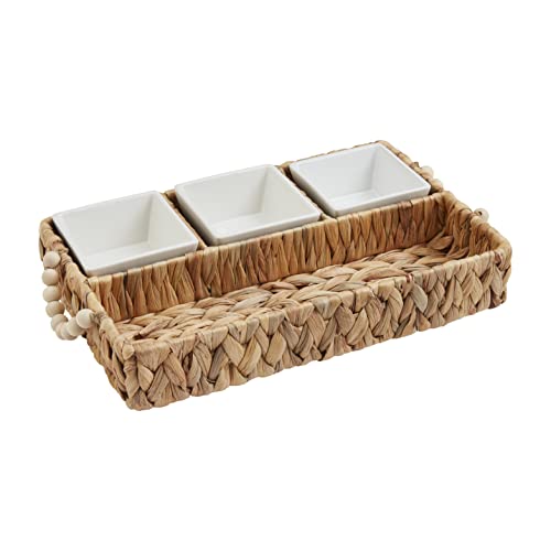 Mud Pie Woven Tray and Dip Cup Set, 14-inch