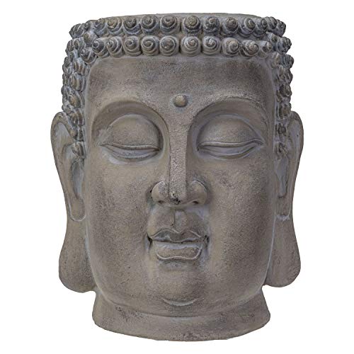 Pacific Trading Giftware Decorative Large Zen Buddha Head Resin Planter Pot Rustic Patina Eastern Enlightenment Zen Garden Indoor Outdoor (14.75" L x 13" W x 13" H)