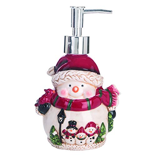 Transpac Snowman Winter White 7 x 4 Dolomite Ceramic Christmas Countertop Soap Dispenser