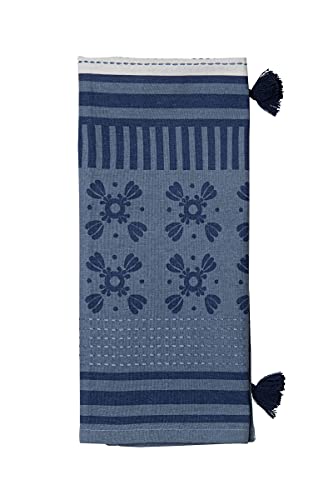 Foreside Home & Garden Blue Abstract Pattern 27 x 18 Inch Woven Cotton Kitchen Tea Towel with Hand Sewn Tassels