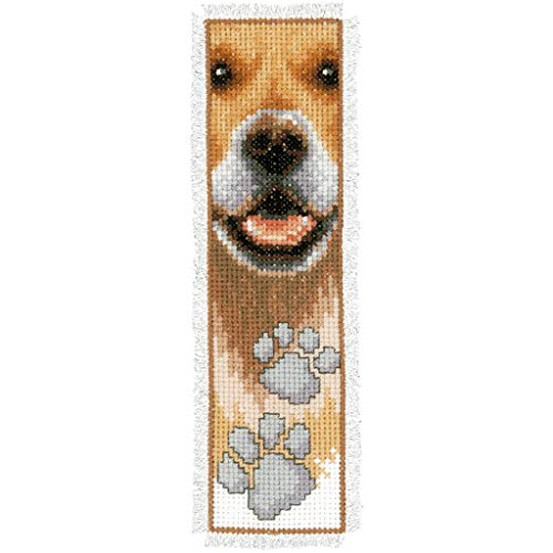 Vervaco Cross Stitch Embroidery Kit for Adults, Cross Stitch Set Pre-Printed with Embroidery Design on 100% Cotton Fabric, Embroidery Templates 2,4 x 8 Inches - 6 x 20 cm, Bookmark Kit, Dog