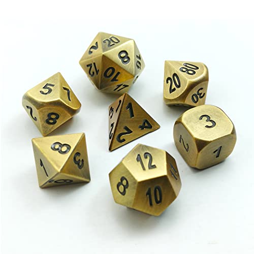 Bescon Dice Brass Solid Metal Polyhedral D&D Dice Set of 7 Copper Metal RPG Role Playing Game Dice 7pcs Set