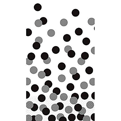 Amscan Confetti Dot Disposable 2 Ply Paper Guest Towels Tableware (16 Piece), 8" x 4.5", Black/Gray/White