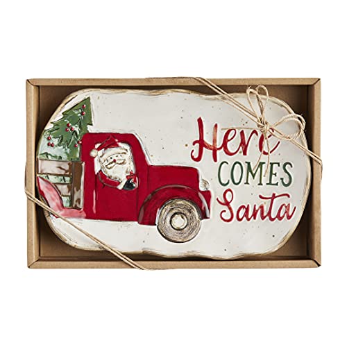 Mud Pie Truck Farmhouse Christmas Platter, 5.25" x 8.5", Stoneware