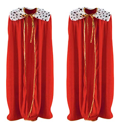 Beistle Adult King/Queen Polyester Fabric Robe with Fur Collar Trim 2 Piece Mardi Gras Halloween Costume, Medieval Party Supplies, 52", Red/Gold/White/Black