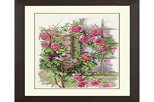 Vervaco Lanarte Counted Cross Stitch Kit: Nesting Birds in Rambler Rose, NA, 29 x 39cm