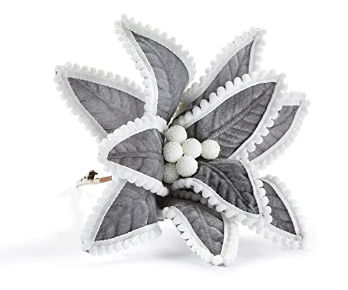 Giftcraft 682528 Christmas Poinsettia Clip-On Ornament, 3.9 inch, Velvet and Wire