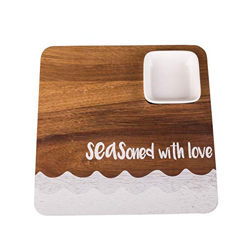 Beachcombers 7.5-inch Wood and Ceramic Appetizer Wave Board with Dip