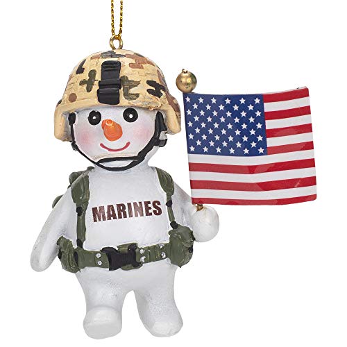 Kurt Adler MC2202 U.S. Marine Corps Snowman with American Flag Hanging Ornament, 3-inch High, Resin