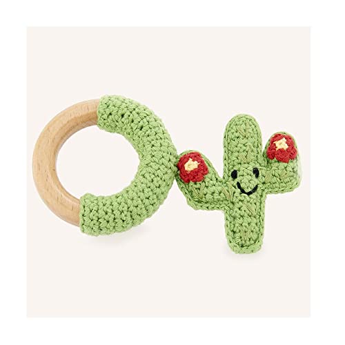 Pebble | Handmade Cactus Wooden Ring - red Flower | Crochet | Fair Trade | Pretend | Imaginative Play | Machine Washable