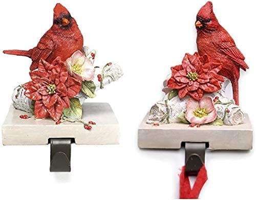 Comfy Hour Winter Holiday Home Collection Set of 2 Polyresin Cardinals On Gift Stocking Hanger with Metal Hook