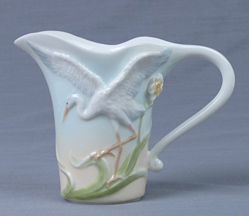 Unicorn Studio US 4.75 Inch Glazed Porcelain Egret Creamer with Yellow Flowers