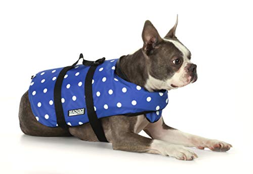 Land N Sea Distributing Dog Life Vest, Adjustable Life Jacket for Dogs, w/Grab Handle, Blue Polka Dot, Size XS, 7-15 Lbs.