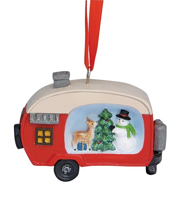 Cape Shore Christmas Resin Ornament, Snowman and Deer in Camper, Holiday Tree Decoration, Home Collection