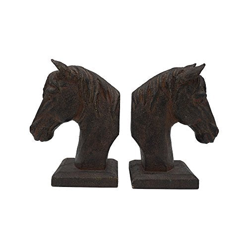 Comfy Hour Farmhouse Home Decor Collection 5" Length 7" Height Set 2 Horse Head Bookends Art Bookend, 1 Pair, Antique Style, Heavy Weight, Brown Rust Effect, Polyresin