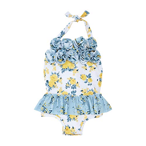 Mud Pie Girls' Floral 1 Piece Swimsuit,9-12 Months,Yellow