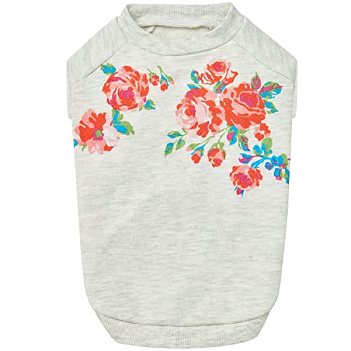 Blueberry Pet Love at First Sight Rose Flower Pullover Dog Sweatshirt in Grey, Back Length 12", Pack of 1 Clothes for Dogs