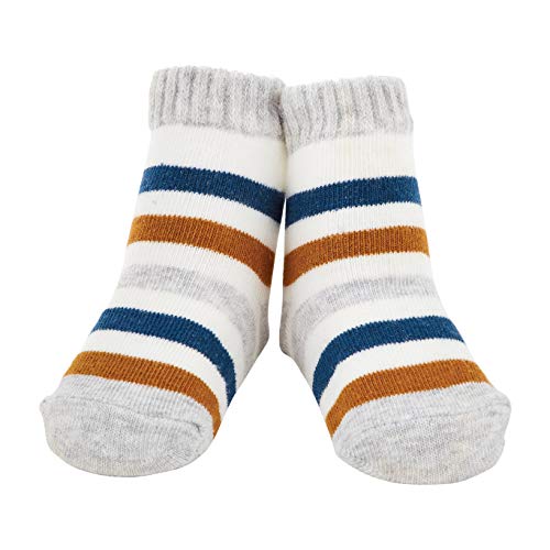 Mud Pie Baby Boys' Gray and Blue Stripe Socks, 0-12 Months