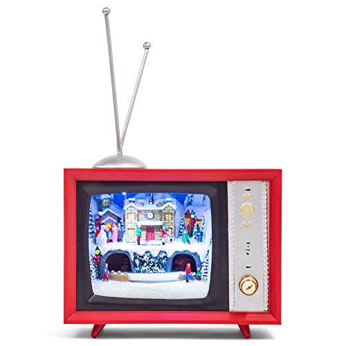 Roman 133501 Led TV North Pole Musical Box Figurine, 5.25 inch, Multicolor