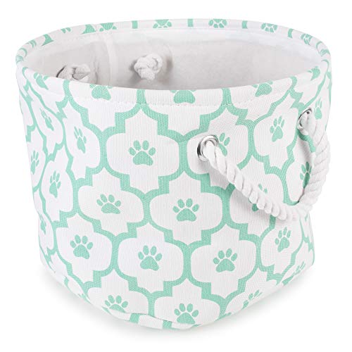 DII Design Bone Dry Paw Print Collapsible Polyester Pet Storage Bin, Round Small - 12 x 12 x 9", Lattice Aqua