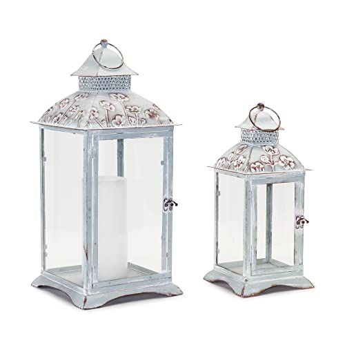 Melrose Decorative Candle Lantern, Set of 2 16" H, 22.75" H, Zinc and Glass, Holiday Season Decor