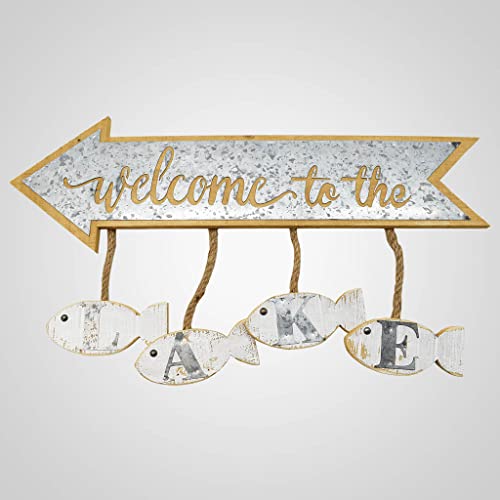 Lipco Wood and Metal Welcome to the Lake Sign, 20.5-inch Length, Home Decoration