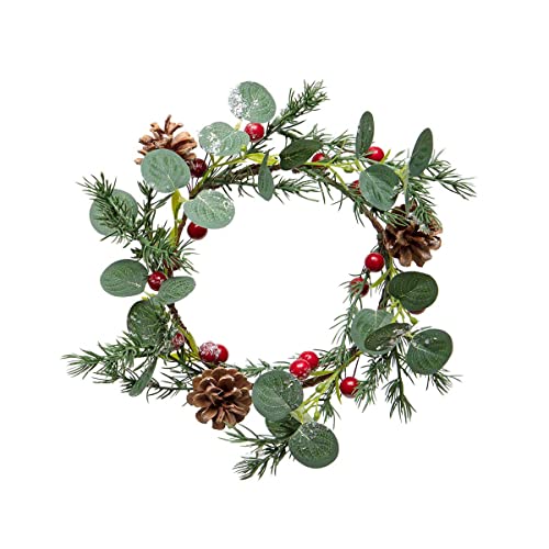 MeraVic December Pine Wreath with Red Berries, Eucalyptus, Mica, and Pinecones 12 Inches and Inner Ring 6 Inches - Christmas Decoration