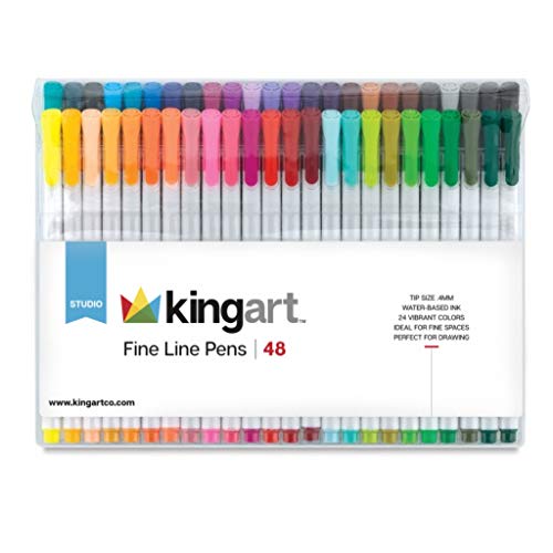 KINGART Ink, Set of 48 Unique, Tip Size 0.4 mm Fine line Color Pens, Assorted 48 Piece