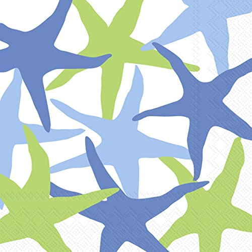 Boston International IHR 3-Ply Paper Napkins, 20-Count Cocktail Size, Blue Green Starfish