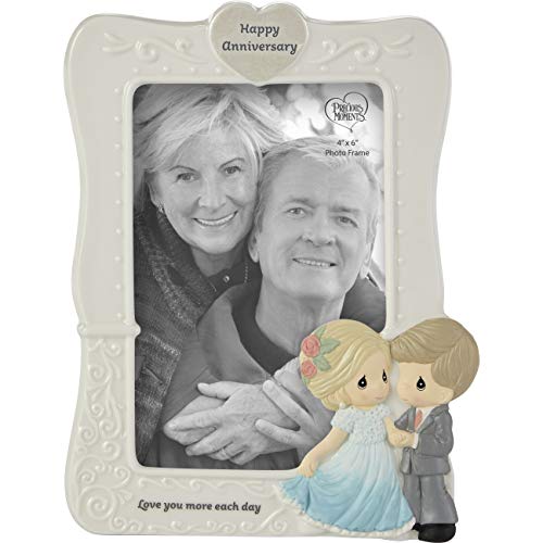 Precious Moments 203101 Love You More Each Day Bisque Porcelain Photo Picture Frame, Multicolor