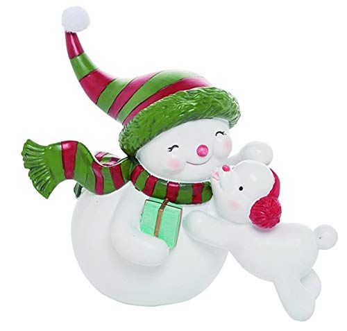 Transpac Y6424 Snowman and Dog Figurine, 7.5-inch Length, Resin