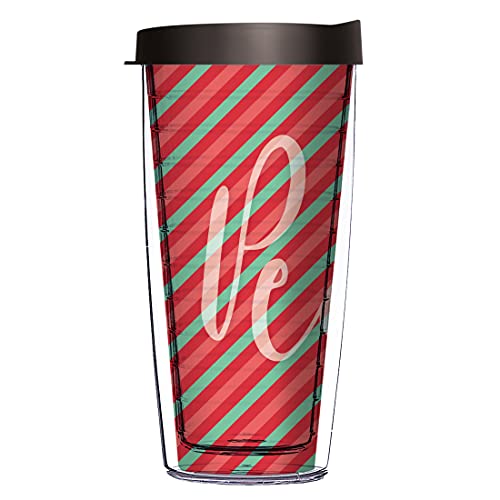 Comfy Hour Stipe Graphic Peace Design 16 oz Red & Green Tumbler with Black Lid