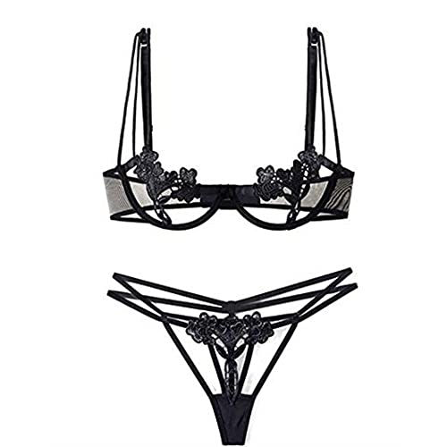 Comfy Hour Women's Elegant Embroidery Fashion Bra Set with Steel Ring, Medium, Polyester and Spandex