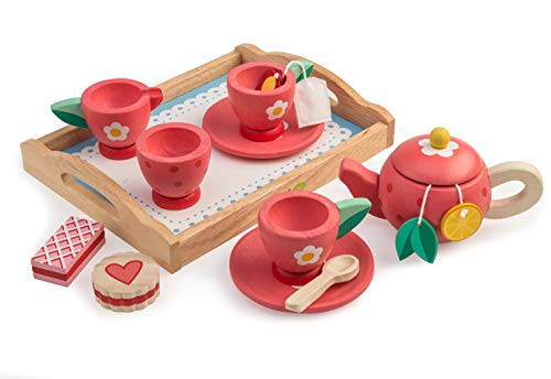 Tender Leaf Toys - Wooden Tea Tray Pretend Food Play Toy with Tea Bags and Snacks for Age 3+