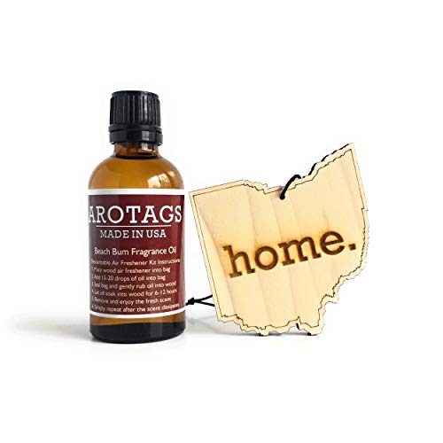 Arotags Ohio Wooden Car Air Freshener - Long Lasting Backwoods Birch Scent Diffuses for 365+ Days - Includes Hanging Mirror Diffuser and Fragrance Oil - 100% American Made